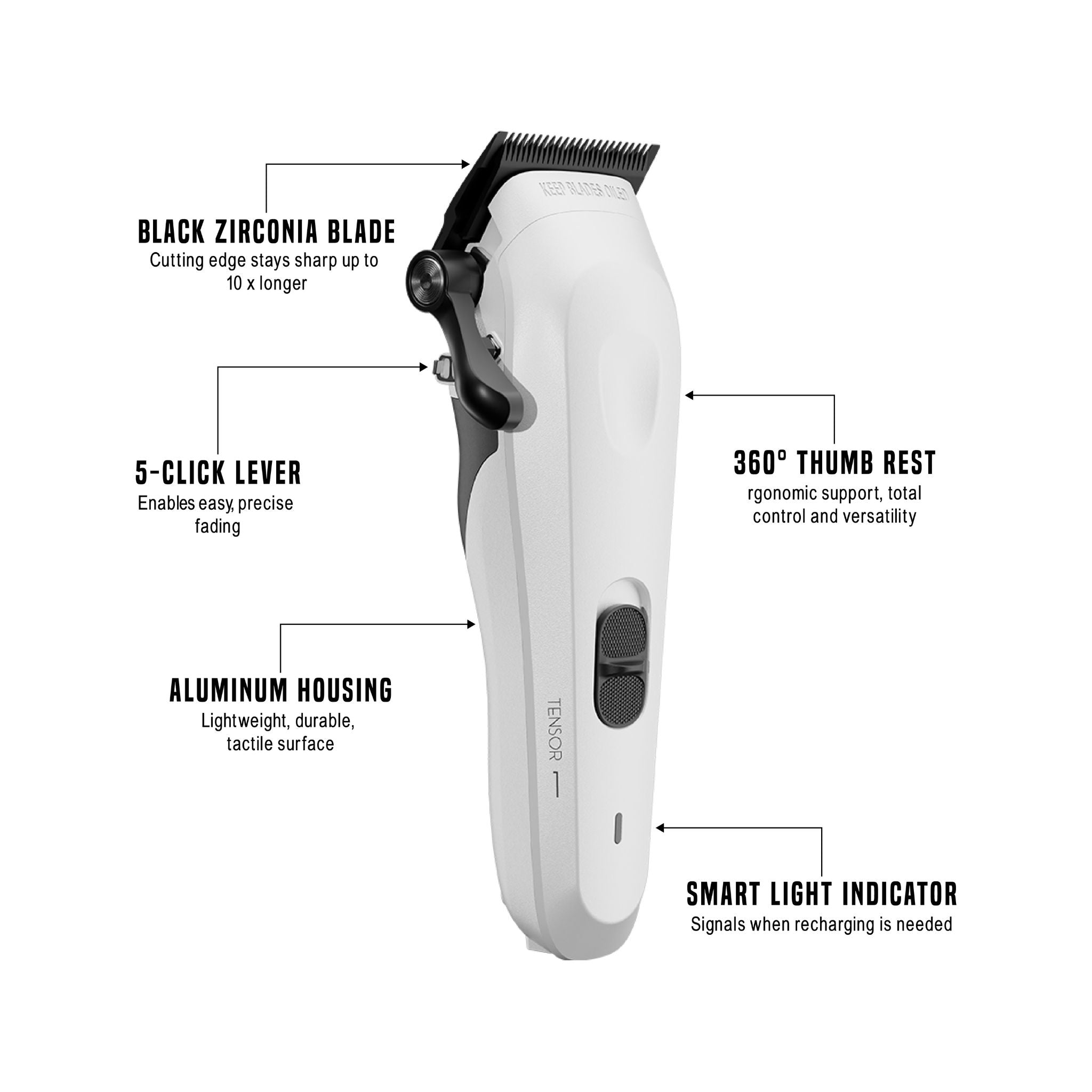 Tensor 1 White – Barbero profesional y cortadora de cabello con tecnología de IA